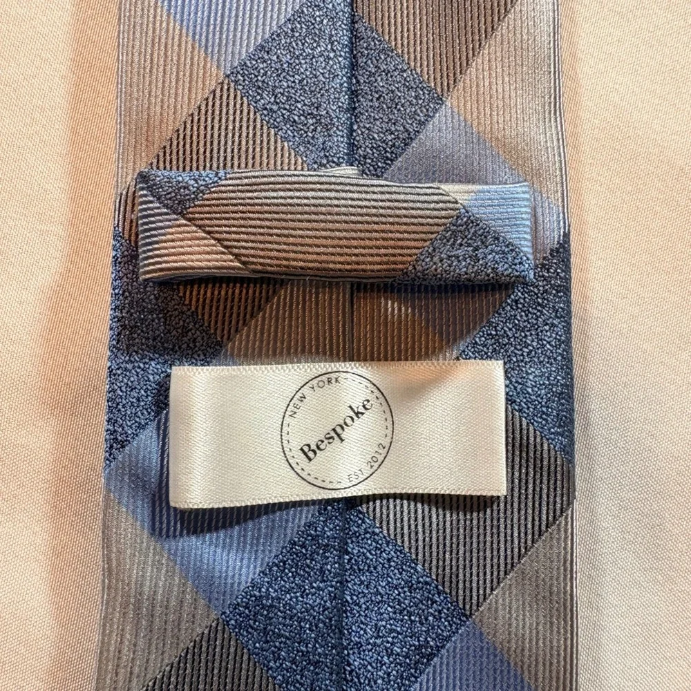 Bespoke New York Necktie Mens OS Blue Brown Buffalo Plaid Textured Polyester Tie